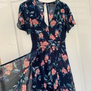 Navy blue and pink floral jumpsuit/romper